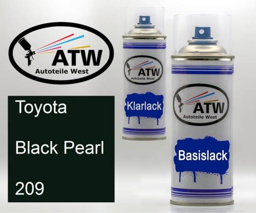 Toyota, Black Pearl, 209: 400ml Sprühdose + 400ml Klarlack - Set, von ATW Autoteile West.